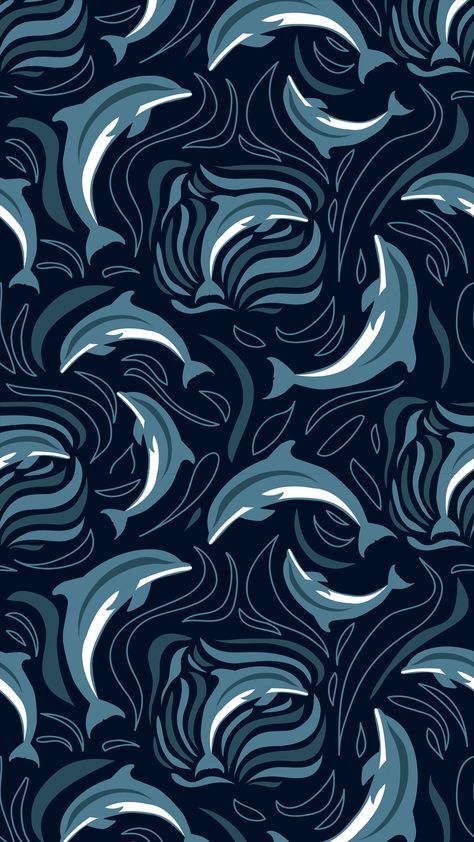 Sea Pattern Wallpaper, Dolphin Illustration Design, Dolphin Graphic Design, Beach Pattern Illustration, Sea Design Graphic, Ocean Pattern Design, Dolphin Wallpaper Iphone, Dolphin Aesthetic Wallpaper, Dolphin Wallpaper Aesthetic