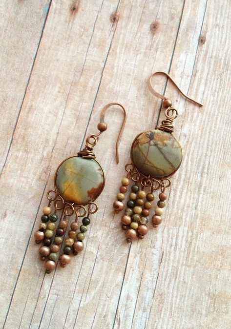 Stone Diy, Earthy Jewelry, Stone Dangle Earrings, Jewelry Stone, Natural Stone Jewelry, Earrings Inspiration, Work Jewelry, Wire Wrapped Earrings, Diy Schmuck