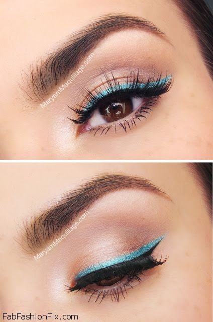 Gorgeous summer makeup look with turquoise eyeliner Turquoise Eyeliner, Eyeliner Lashes, Kajal Eyeliner, Summer Makeup Looks, Blue Eyeliner, Green Makeup, Eyeliner Looks, Eye Wear, Black Eyeliner