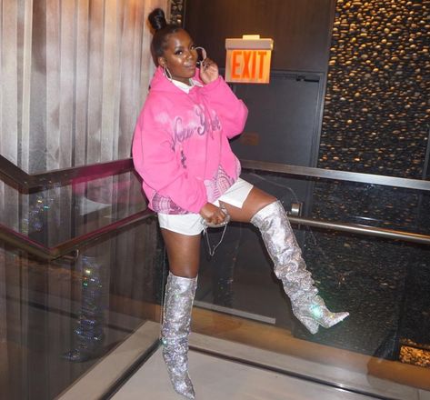 YSL Swarovski Crystal Boots Sliver Boots Outfits Black Women, Rose Gold Boots Outfit, Silver Thigh High Boots Outfit, Bling Boots Outfit, Metallic Boots Outfit Black Women, Pink Boots Outfit Black Women, Pink Metallic Boots Outfit, Glitter Boots Outfit Night, Silver Boots Outfit Black Women