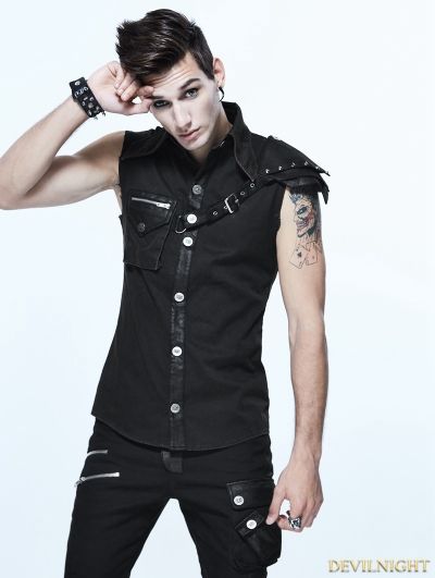 Black Gothic Punk Sleeveless Shirt for Men Black Sleeveless Shirt, Rock Style Outfits, Gothic Men, Punk Shirt, Chica Cool, Outfits Edgy, Womens Fashion Edgy, Punk Outfits, Gothic Punk