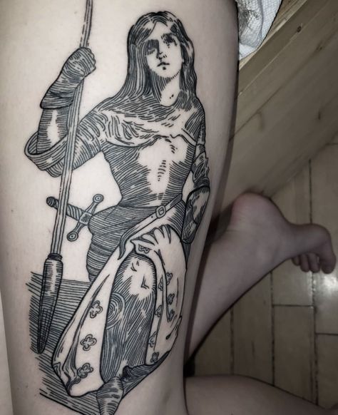 Joan Of Arc Aesthetic, Joan Of Art Tattoo, Awful Tattoos, Catholic Tattoos, Rat Tattoo, Woodcut Tattoo, Medieval Tattoo, Knight Tattoo, Gothic Tattoo