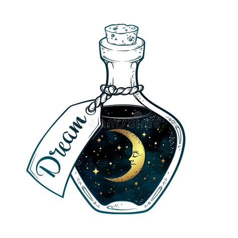 Electric Witch, Dreamer Tattoo, Stars Vector, Tattoo Moon, Bottle Tattoo, Bottle Drawing, Tattoo Vector, Space Drawings, Desen Realist