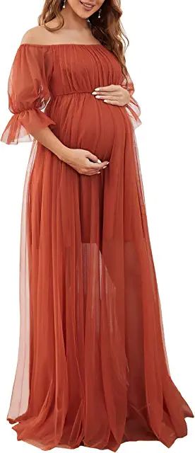 Amazon.com : Dress Maternity Photography Burnt Orange Maternity Dress, Orange Maternity Dress, Vestidos Para Baby Shower, Pregnant Party Dress, Tulle Maternity Dress, Cocktail Dress Maternity, Maternity Evening Dress, Maternity Dresses For Baby Shower, Silver Cocktail Dress