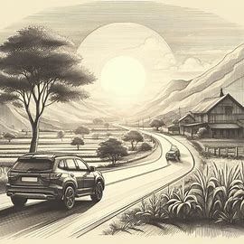 CAR DRIVING ON ROAD AND THE THE AREA HAS A BEAUTIFUL SURROUNDINGS SKETCH - Image Creator from Microsoft Designer Car On A Road Drawing, Drive Sketch, Drive Drawing, Road Drawing, Car Driving, Car Drawings, Cute Easy Drawings, Create Sign, Create Image