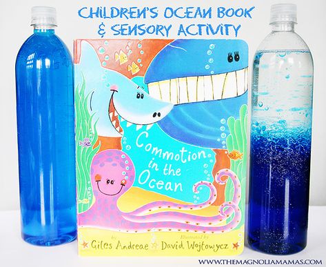 Magnolia Mamas : Children's Book Club: Commotion in the Ocean Baby Sensory Bottles, Ocean Themed Birthday Party, Activity Ideas For Toddlers, Commotion In The Ocean, Infant Sensory, Diy Sensory Toys, Valentine Sensory, Infant Crafts, Ocean Bottle