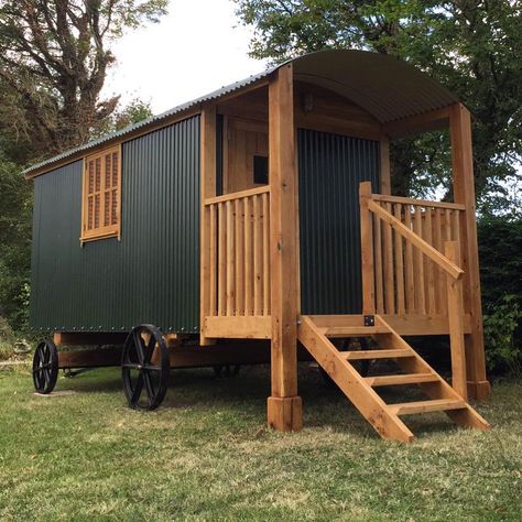 Shepherds Hut Exterior Ideas, Oak Veranda, Caravan Exterior, Shepherds Hut For Sale, Shepherds Huts, Hut House, Stable Door, Glamping Site, Cosy Spaces