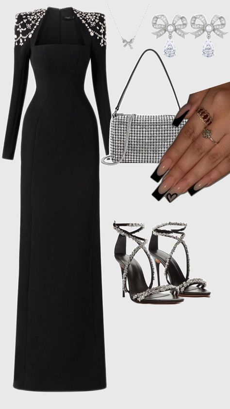 Dinner outfit Party Glam Outfit, Black Dinner Dresses, Dr Dresses, Hollywood Outfit, Classy Elegant Outfits, Black Dinner Dress, Classy Christmas Party, Slay Fits, Dinner Party Dress