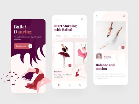 Balletta App  app,dance,design,illustration,typography,ui,vector Dance App, Dance Design, Apps Design, App Interface Design, Birds In The Sky, Illustration Typography, App Interface, Mobile App Ui, Growth Hacking