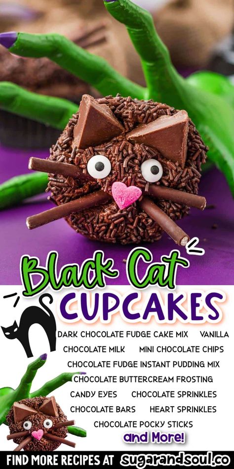 Black Cat Cupcakes, Delicious Cupcakes Recipes, Fabulous Desserts, Kid Recipes, Dark Chocolate Fudge, Edible Decorations, Cat Cupcakes, Chocolate Buttercream Frosting, Instant Pudding Mix