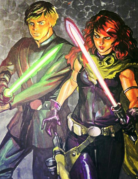 Mara Jade and Luke Skywalker Luke Skywalker And Mara Jade Fanart, Luke X Mara, Mara Jade Fanart, Mara Jade And Luke Skywalker, Luke And Mara Jade, Luke And Mara, Star Wars Couples, Mara Jade, Star Wars Luke