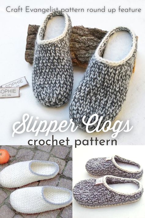 This beautiful pair of slippers is CROCHETED! With the lovely thick Waistcoat stitch, this gorgeous pair of slipper-clogs are warm, comfortable and sturdy to keep your toes very toasty! Add an exterior sole and you can wear them outside!! #SlipperCrochetPattern #CrochetPattern #KnitLookSlippers #Yarn #Crafts #PDFPatternDesign #CraftEvangelist #PatternRoundUp Slipper Crochet, Slipper Pattern, Crochet Slipper, Crochet Slipper Pattern, Men's Slippers, Crochet Booties, Crochet Socks, Slippers Pattern, Knitted Slippers