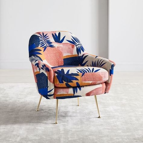 7 Modern Floral Chairs That'll Transform Your Space - Architectural Digest Floral Accent Chairs, Lilac Interior, Midcentury Chair, Floral Armchair, Collage Landscape, Landscape Blue, Floral Chair, Chair Designs, Patterned Chair