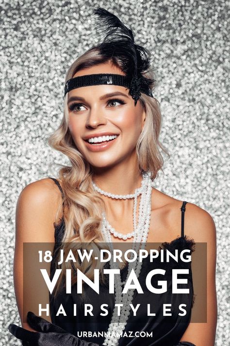 Looking for jaw dropping vintage hairstyles? Check out these 18 hottest vintage hairstyles that are always trendy! 20s Style Hair Long, 20s Flapper Hair Long, Great Gatsby Long Hairstyles, Long Hair Gatsby Hairstyles, Faux Bob 1920s, Roaring 20s Hair And Makeup, Flapper Costume Hair, How To 20s Hairstyles, 1920s Womens Hair Long