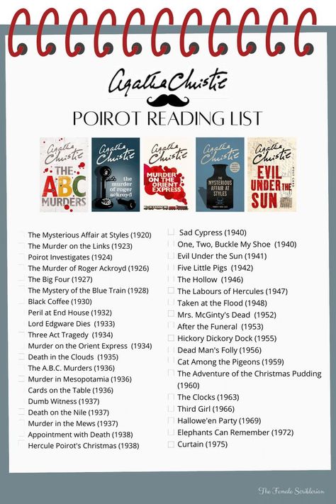 The complete list of novels featuring everyone's favourite Belgian detective, Hercule Poirot Agatha Christie Books In Order, Detective Books Reading Lists, Agatha Christie Books List, Detective Movies List, Hercule Poirot Quotes, Detective Books To Read, Agatha Christie Books Aesthetic, Agatha Christie Hercule Poirot, Hercule Poirot Aesthetic