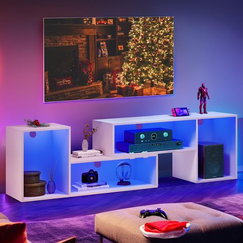 PRICES MAY VARY. Engineered Wood Imported Musical Rhythm RGB LED TV Stand: YITAHOME entertainment center w/ 20 colors and 19 dynamic mode. Remote control LED lights can create great entertainment atmosphere when you are watching movies or using PS5 and other devices for gaming, you can freely choose your favorite color and dynamic mode by APP to increase your entertainment experience during Christmas, Halloween and other major holidays DIY TV stand: This TV stand is made up of 2 Pieces, you can Magenta Walls, Tv Set Up, Gaming Tv, Bedroom Tv Stand, Tv Consoles, Tv Stand Decor, Led Tv Stand, Diy Tv Stand, College Dorm Room Decor