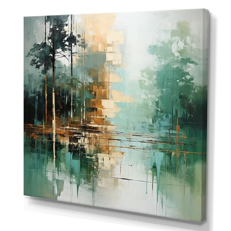 Green Painting Ideas, Paintings On Wall, Abstract Landscape Painting Acrylic, Abstract Green Painting, Paint Forest, Green Landscape Painting, Canvas Art Green, Forest Abstract, Green Abstract Painting