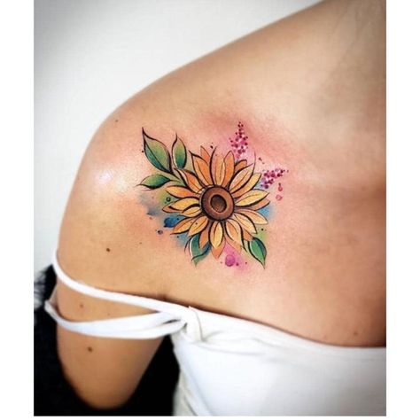 Tattoo Viral trên Instagram: “Aquí encontrarás los tatuajes mas originales y coloridos. ⁣ Comparte nuestro contenido y reta a tus amig@s a resolver los acertijos⁣ ⁣ Y no…” Watercolor Sunflower Tattoo, Small Colorful Tattoos, Colorful Flower Tattoo, Borboleta Tattoo, Flor Tattoo, Colour Tattoo For Women, Colored Tattoo Design, Animal Sleeve Tattoo, Lotus Tattoo Design