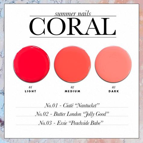 The Perfect Summer Nail Polish Colors for Your Skin Tone - Coral // SHOP this list: www.dailymakeover.com Nails Summer Coral, Summer Nails Coral, Uñas Color Coral, Colors For Your Skin Tone, Summer Nail Polish Colors, Coral Nail, Nails Coral, Boring Nails, Coral Nail Polish