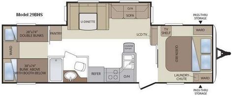 Best Bunkhouse Travel Trailer [2020]: Top Models & Options! - RV Pioneers Bunkhouse Travel Trailer, Travel Trailer Floor Plans, Camper Flooring, Rv Floor Plans, Fifth Wheel Campers, Floor Plan Layout, Bunk Room, Bunk House, Floor Layout