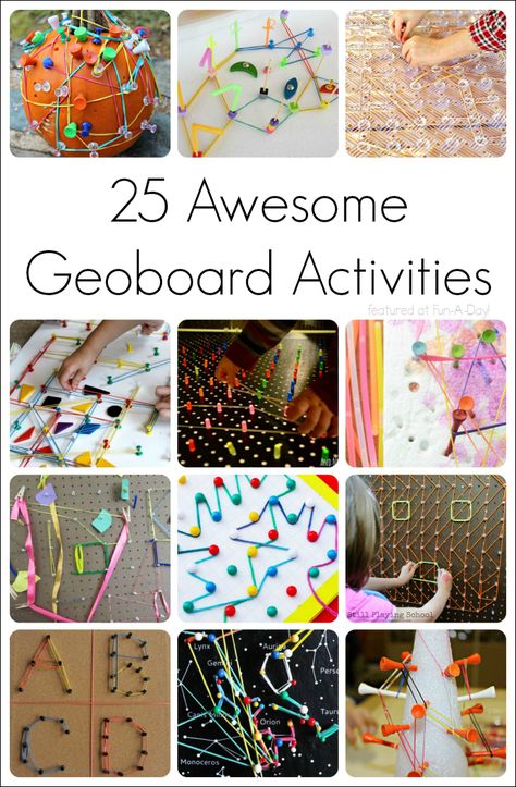 25 awesome and unique geoboard activities! Geoboard Activities, Geo Board, Fine Motor Activities For Kids, Math Activities For Kids, Preschool Fine Motor, Preschool Lesson Plans, Kids Exploring, Math Activities Preschool, Math Concepts