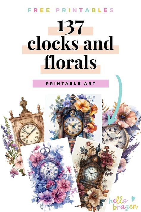 Clocks + Florals Timeless Collection (Free Printable Art) Vintage Music Sheet, Journal Collection, Free Printable Art, Vintage Tea Party, Antique Clock, Vintage Elegance, Music Sheet, Vintage Music, Old World Charm