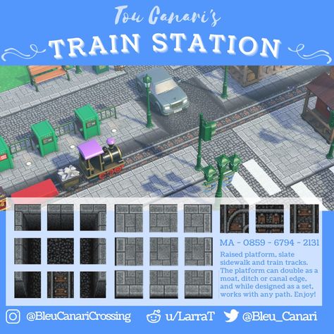 Acnh Train, Japanese Town, Train Platform, City Island, Path Design, Animal Crossing Qr Codes Clothes, Qr Codes Animal Crossing, New Animal Crossing, Animal Crossing Game