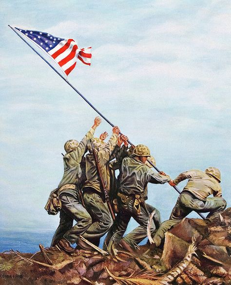 Colour Painting based on the Original Photograph | Flickr - Photo Sharing! Iwo Jima Flag, Battle Of Iwo Jima, Military Poster, Patriotic Pictures, Native American Pictures, Iwo Jima, Flag Art, Us Marines, United States Marine Corps