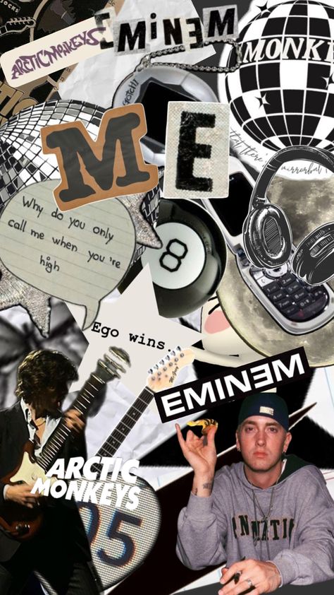 Eminem and Arctic Monkeys with Y2K vibe Wallpaper Eminem Collage Aesthetic, Wallpaper Eminem, Eminem Wallpaper, Vibe Wallpaper, Arctic Monkeys Wallpaper, Eminem Wallpapers, Monkey Wallpaper, Y2k Vibes, Arctic Monkeys