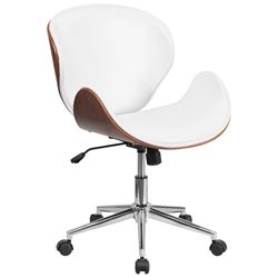 Knox White Leather Walnut Bentwood Office Chair White Leather Office Chair, Wood Office Chair, Wooden Office, White Office Chair, Conference Chair, Modern Office Chair, Leather Desk, Swivel Office Chair, Office Furniture Modern