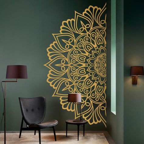 Mandala in Half Wall Sticker, Wall Decal, Decor, Boho, Hippie, Zen, Indian, Removable Vinyl Sticker for Meditation, Yoga, Wall Art 134 Mandala Wall Art Murals, Yoga Wall Art, Yoga Wall, Mandala Wall Art, Sticker Wall, Decoration Stickers, Mural Wall Art, Meditation Yoga, Cardboard Tube