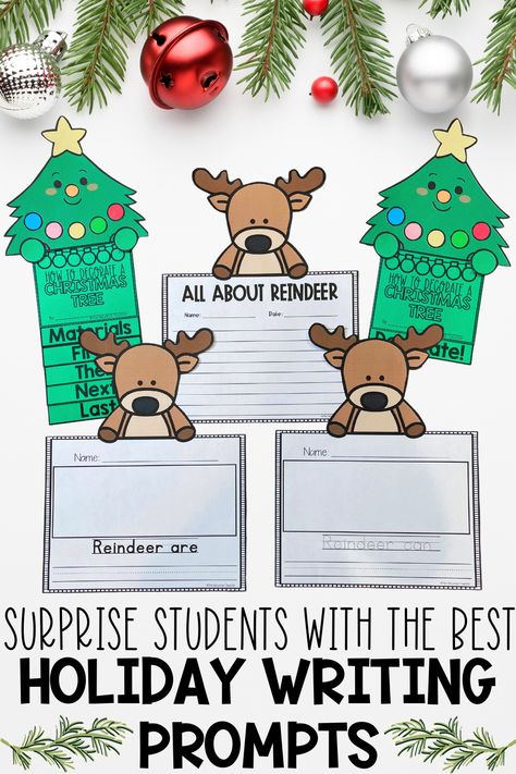 Are you looking for Christmas or Holiday writing prompts that will keep students engaged during the crazy month of December? These fun writing projects are perfect to learn about reindeer, Christmas Trees, writing a letter to Santa, learning about the Polar Express, Snowmen and so much more! 1st and 2nd graders will love these writing prompts. They are differentiated for kindergarten and 3rd grade as well. Christmas Writing First Grade, 2nd Grade Christmas Writing, Christmas Writing Prompts First Grade, Christmas Writing Craftivity, Christmas Activities For First Grade, 3rd Grade Christmas Activities, Christmas Crafts 2nd Grade, Christmas Activities 2nd Grade, First Grade Christmas Crafts