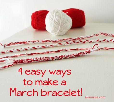 4 easy ways to make a red and white traditional March bracelet #March #bracelet Monthly Traditions, Red And White Bracelets, March Bracelet, Diy Anklet, Anklet Ideas, Baba Marta, Greek Heritage, Friendship Bracelets Easy, Greek Tradition