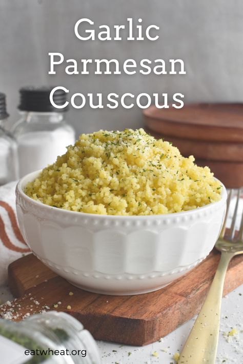 Garlic Parmesan Couscous - Eat Wheat Couscous Cheese Recipes, Garlic Parmesan Couscous Recipes, Couscous Seasoning Recipes, Garlic Butter Couscous, Whole Wheat Couscous Recipes, Garlic Parmesan Couscous, How To Make Couscous Recipes, Parmesan Couscous Recipes, Thanksgiving Couscous