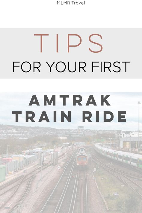 Train tracks with text - Tips for your first Amtrak train ride Amtrak Train Travel East Coast, Long Train Ride Essentials, Train Rides In America, Amtrak Train Travel Tips, Train Travel Outfit, Train Ride Outfit, Train Travel Usa, Amtrak Train Travel, Usa Vacations