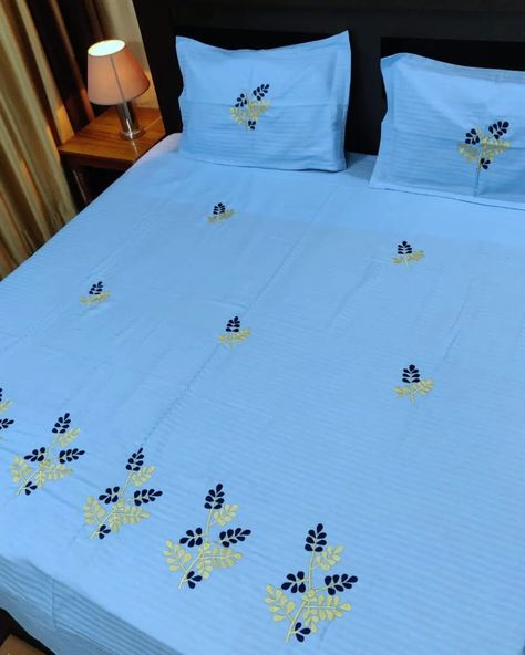 DESIGNER KING SIZE EMBROIDERED PURE COTTON BEDSHEET 👁️ ⬅️Size : 108/108 inches ⬅️Fabric : 100% Cotton ⬅️Set Contains: 1 bedsheet with 2 pillow covers ⬅️Machine Embroidery ⬅️ 300 Thread Count 1699 free ship Bedsheet Design, Basic Hand Embroidery Stitches, Hand Embroidery Stitches, Machine Embroidery Patterns, Cotton Set, Bed Sheet Sets, Bed Sheet, King Size, Sheet Sets