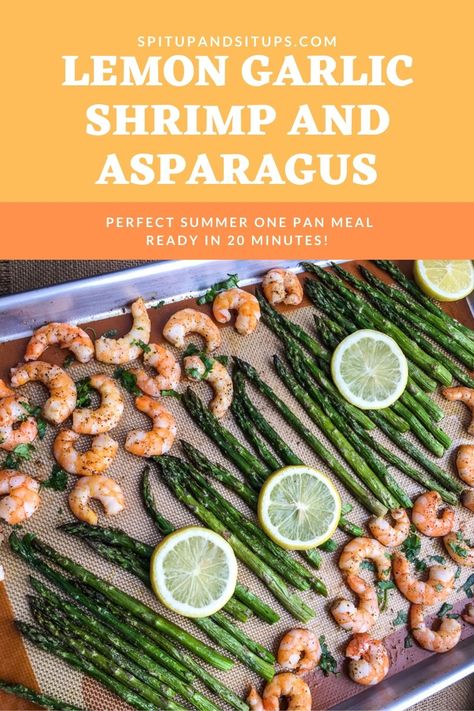 Lemon Garlic Shrimp and Asparagus, one pan dish, dinner, 20 minute dinner, easy summer meal, low carb dinner, gluten free dinner, keto recipe Garlic Shrimp And Asparagus, Shrimp With Asparagus, Shrimp Cooking, Lemon Garlic Shrimp, Farmers Market Recipes, Shrimp And Asparagus, Frozen Shrimp, Shrimp Seasoning, How To Cook Asparagus