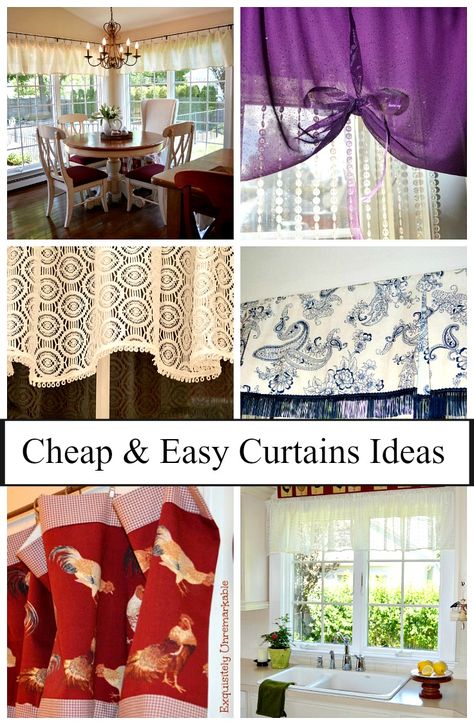 Check out my collection of cheap and easy DIY curtain ideas. The tutorials are super simple, even if you don't sew. Come peek! Diy Window Valance Ideas, Diy Curtain Ideas, Diy Window Valance, Kitchen Curtain Designs, Box Pleat Valance, Diy Drapes, Unique Window Treatments, Curtains Pictures, Diy Curtain