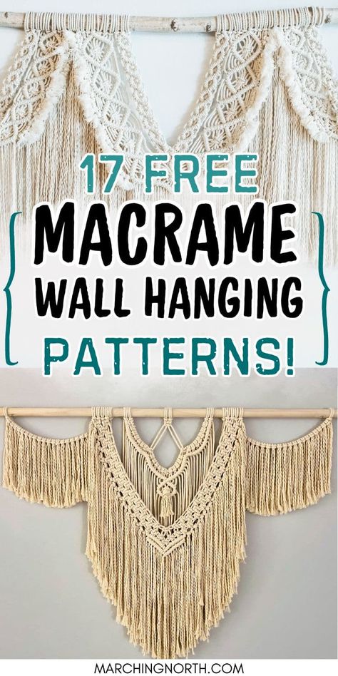 Check out these 17 Free DIY Large Macrame Wall Hanging Patterns (with Videos!) each one includes step by step instructions so you can make one of these boho beauties of your own! | macrame for beginners | free macrame wall hanging patterns | large macrame wall hanging | DIY wall hanging | macrame tutorials Diy Hanging Macrame Wall Art, Extra Large Macrame Wall Hanging Diy, Macrame Headboard Diy Tutorial, Easy Large Macrame Wall Hanging Diy, Macrame Wall Hanging Pattern Free Easy, Simple Macrame Patterns, Easy Beginner Macrame Projects, Macromae For Beginners Diy, How To Macrame Wall Hanging