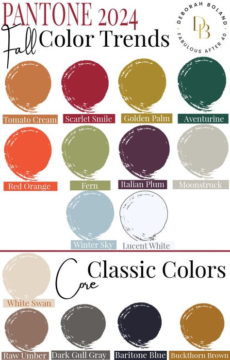 Pantone Fall 2024 Color Trends, Fall Colors Clothes, Fall Color 2024, Fall Winter Color Palette 2024, Fall And Winter Color Palette, Trending Fall Colors 2024, Fall Fashion Color Palette, Fall Clothing 2024, Fall 2024 Colors Fashion