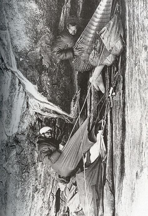 Royal Robbins in 1964 after six days on the North American Wall of El Capitan with Yvon Chouinard, Chuck Pratt and Tom Frost. Description from firstascents.tumblr.com. I searched for this on bing.com/images Yosemite Climbing, Jimmy Webb, Yvon Chouinard, A Well Traveled Woman, Hanging Tent, Royal Robbins, Climbing Gear, Rock Climbers, Mountain Climbing