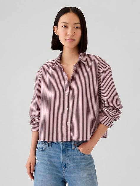 Organic Cotton Cropped Shirt Cropped Button Up Shirt Outfit, Cropped Shirt Outfit, Crop Shirts For Women, Cropped Button Up Shirt, Capsule Wardrobe Outfits, Wardrobe Wishlist, Womens Blouses, Wardrobe Outfits, Cropped Shirt