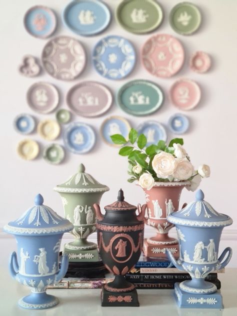 Grandmillennial Home, Wedgewood China, Chinoiserie Home, Thrift List, Millennial Decor, Grand Millennial Decor, Wedgwood Pottery, Grand Millennial, Wedgwood Jasperware