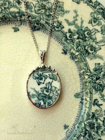 Dishfunctional Designs: New Broken China Jewelry In My Shop Tonight! Easter 2014 Broken China Jewelry Diy, Green Transferware, Oval Pendant Necklace, Broken China Jewelry, Stained Glass Jewelry, Soldering Jewelry, Necklace Antique, China Jewelry, Broken China