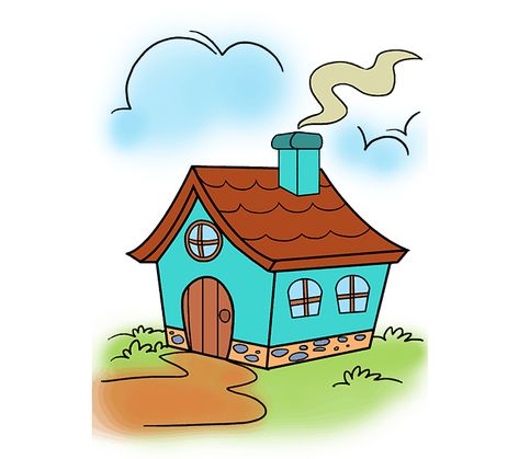 How to Draw Cartoon House: Step 20 House Cartoon Drawing, Cartoon House Drawing, Haunted House Drawing, Simple House Drawing, House Drawing For Kids, Earth Drawings, House Cartoon, Perspective Drawing Lessons, Easy Cartoon Drawings