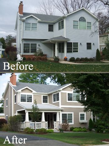 Siding With White Trim, Renovation Facade, Painted House, Exterior Makeover, Casa Exterior, Home Exterior, Up House, After Pictures, Before And After Pictures