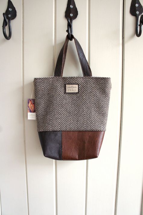 Rectangular Tweed Shoulder Bag For Everyday, Brown Tweed Shoulder Bag For Travel, Rectangular Tweed Shoulder Bag For Travel, Tweed Bags To Sew, Herringbone Bag, Fall Tweed Shoulder Bag, Rectangular Shape, Waxed Canvas Tote Bag, Brown Leather Handbags, Herringbone Tweed