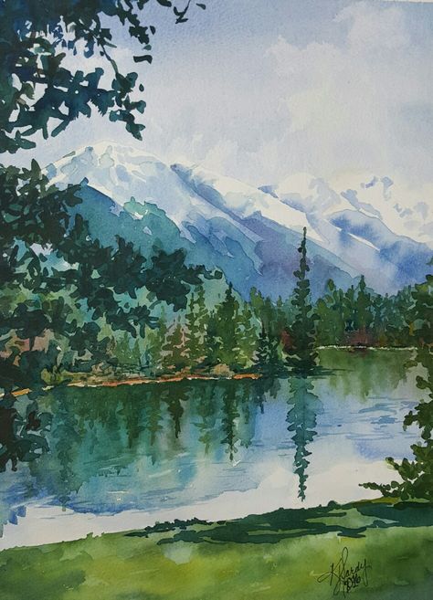 Jasper Park Lodge, Jasper Park, Watercolor Scenery, Watercolor Art Landscape, Watercolor Paintings Nature, Art Photography Portrait, Lake Painting, Watercolor Paintings For Beginners, Forest Illustration