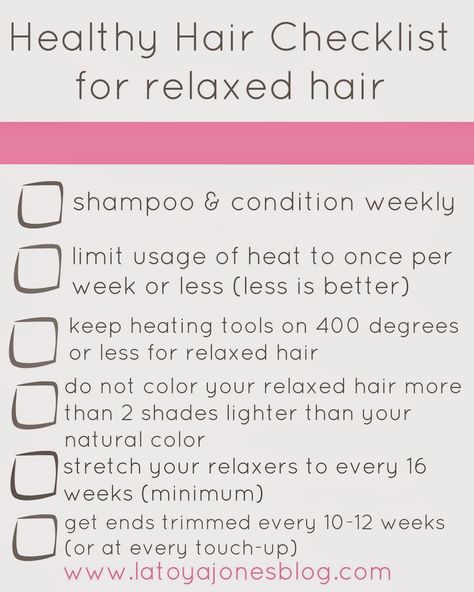 LaToya Jones blog is a professional hairstylist's tips and advice on the proper hair care for relaxed and natural women. Hair Checklist, Relaxed Hair Regimen, Texlaxed Hair, Relaxed Hair Journey, Healthy Relaxed Hair, Relaxed Hair Care, Hair Regimen, Healthy Hair Journey, 16 Weeks