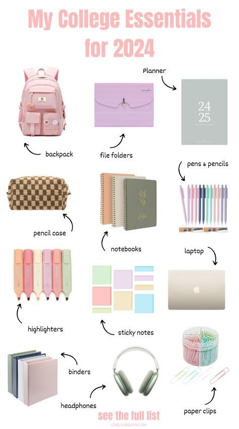 Cute College Supplies, College Supply List, College School Supplies List, College Backpack Essentials, School Emergency Kit, Back To University, School Backpack Essentials, School Organisation, School Supplies Highschool